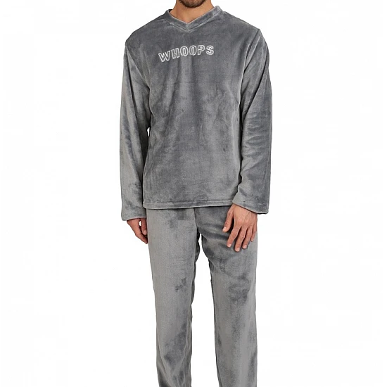 Ανδρική Πιζάμα Χειμερινή Fleece V Λαιμόκοψη Lydia Creations Mario Uomo 25658 ΓΚΡΙ