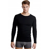 Ανδρική Φανέλα Μπλούζα T-SHIRT Βαμβακερή Μακρύ Μανίκι Λαιμόκοψη Walk W1980-02 Μαύρο