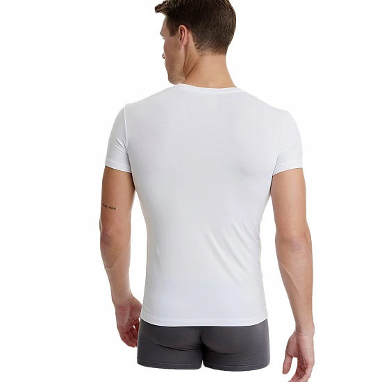 Ανδρική Φανέλα Μπλούζα T-SHIRT BAMBOO Κοντό Μανίκι Λαιμόκοψη V Walk W1991-01 Λευκό 