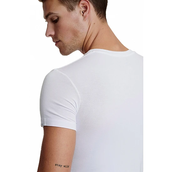 Ανδρική Φανέλα Μπλούζα T-SHIRT BAMBOO Κοντό Μανίκι Λαιμόκοψη V Walk W1991-01 Λευκό 