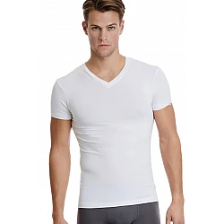 Ανδρική Φανέλα Μπλούζα T-SHIRT BAMBOO Κοντό Μανίκι Λαιμόκοψη V Walk W1991-01 Λευκό 