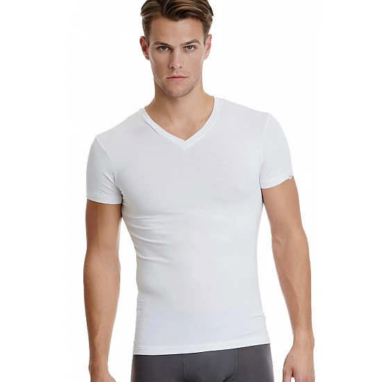 Ανδρική Φανέλα Μπλούζα T-SHIRT BAMBOO Κοντό Μανίκι Λαιμόκοψη V Walk W1991-01 Λευκό 