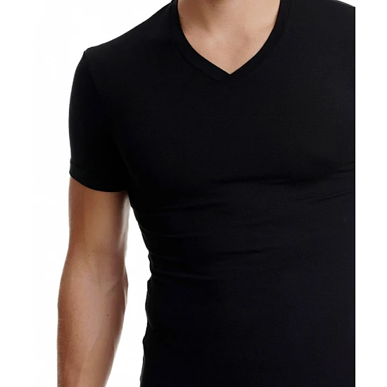 Ανδρική Φανέλα Μπλούζα T-SHIRT BAMBOO Κοντό Μανίκι Λαιμόκοψη V Walk W1991-02 Μαύρο