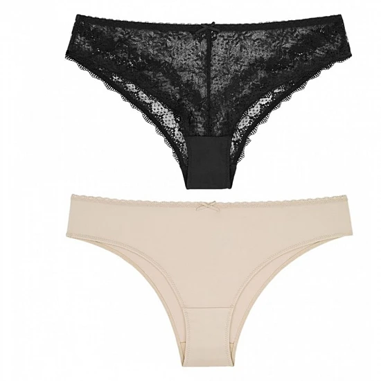 Γυναικείο εσώρουχο brazilian Dorina Bella 01666Χ-Υ29 2 PACK Μπεζ-Μαύρο 