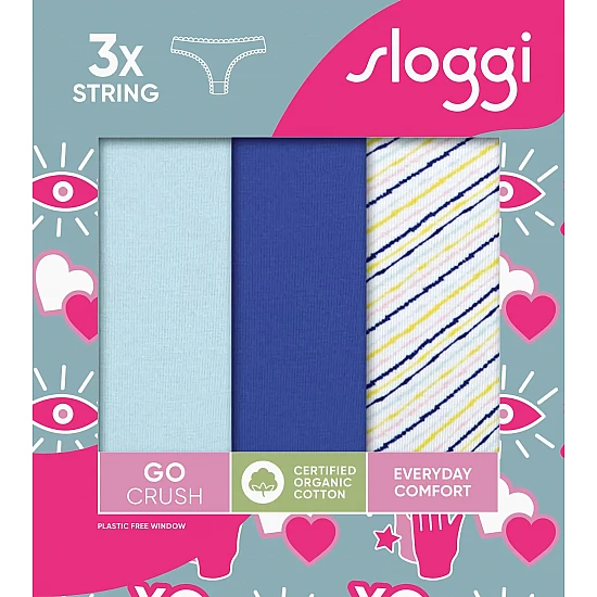 Γυναικείo εσώρουχo 3PACK sloggi GO Crush String C3P 10219704-M007 ΣΙΕΛ ΜΠΛΕ ΕΜΠΡΙΜΕ