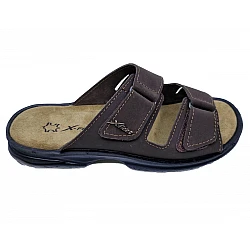 Ανδρική δερμάτινη παντόφλα Αυτοκόλλητα (velcro) Αναπαυτική BELLA-A34 Καφέ