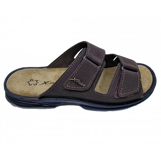 Ανδρική δερμάτινη παντόφλα Αυτοκόλλητα (velcro) Αναπαυτική BELLA-A34 Καφέ