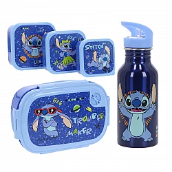 Παιδικό LUNCH SET 5 LUNCH BOX SNACK BOX και Μπουκάλι Παγούρι Νερού Αλουμινίου Disney Stitch 565468 ΜΠΛΕ