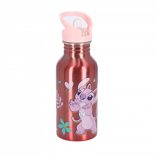 Παιδικό LUNCH SET 5 LUNCH BOX SNACK BOX και Μπουκάλι Παγούρι Νερού Αλουμινίου Disney Stitch & Angel 565469 ΡΟΖ