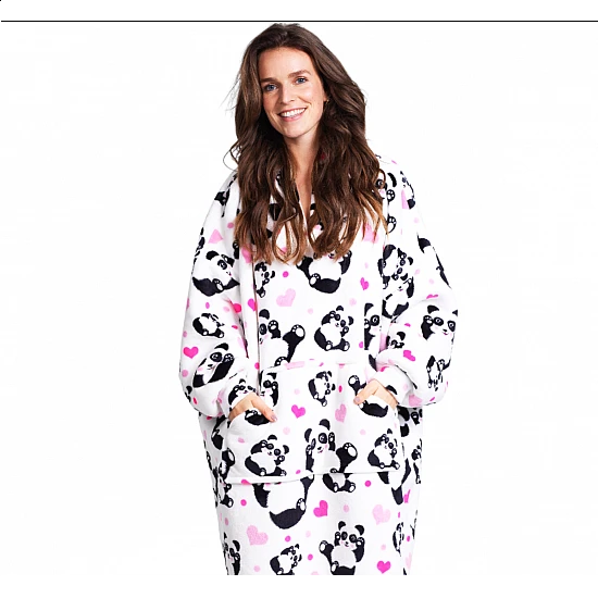 Γυναικεία Ρόμπα Χειμερινή με Κουκούλα Fleece ONE SIZE Panda XL Noxxiez CH354 ΛΕΥΚΟ ΜΑΥΡΟ
