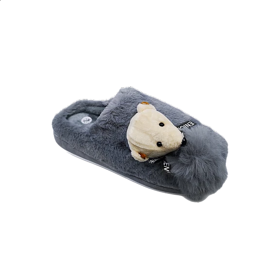 Γυναικεία παντόφλα Χειμερινή Ακρυλική Αρκουδάκι FENGI 69635 Γκρί