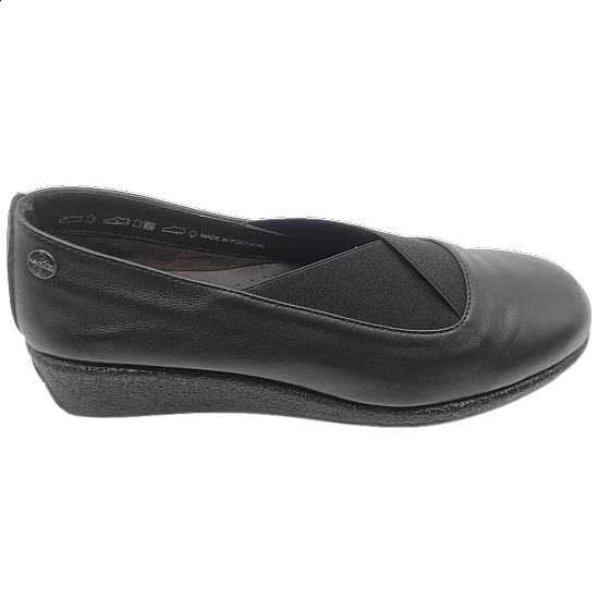 Γυναικείο παπούτσι δερμάτινο αναπαυτικό comfort soft Χιαστά Λάστιχα AEROBICS 7719-003 Μαύρο