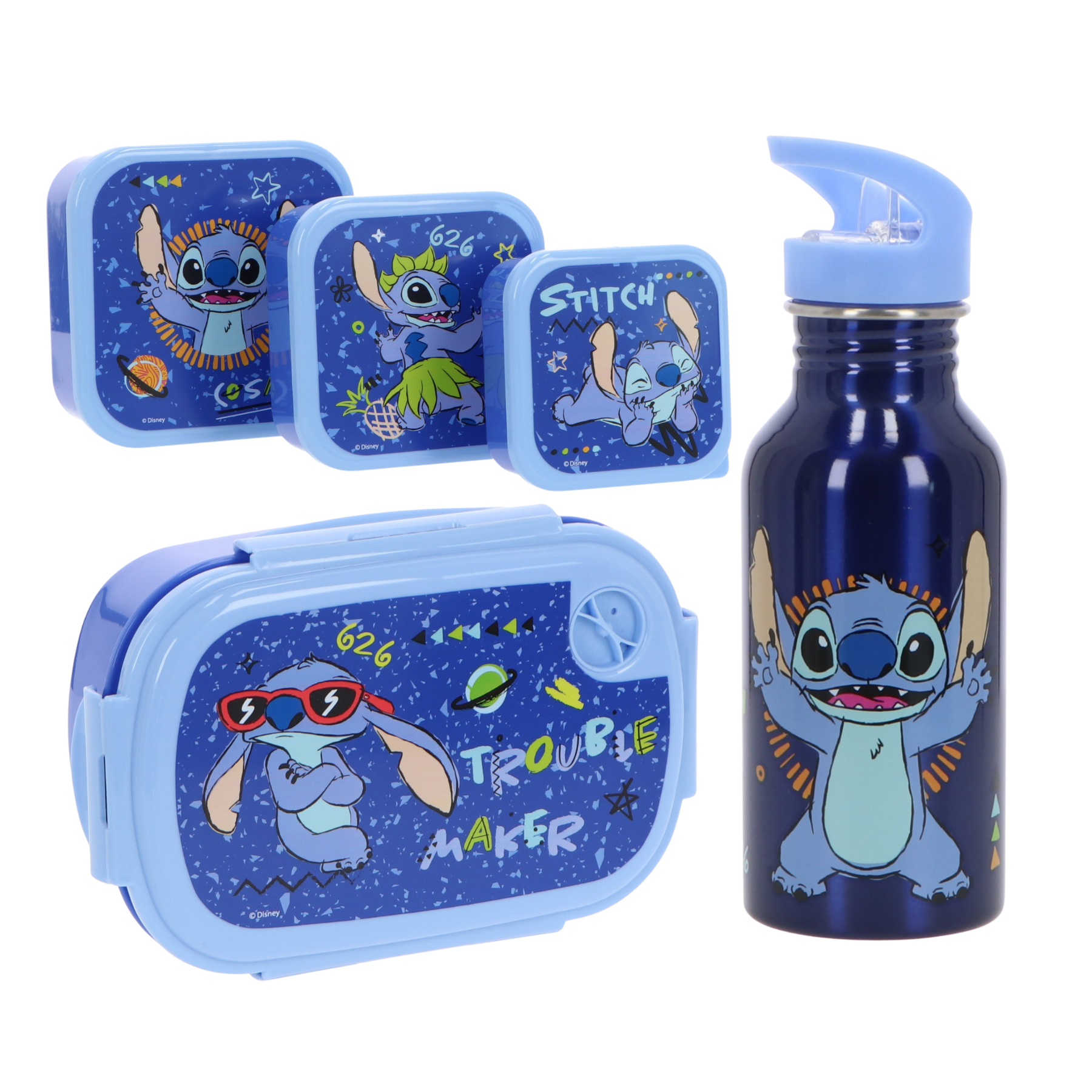 Παιδικό LUNCH SET 5 LUNCH BOX SNACK BOX και Μπουκάλι Παγούρι Νερού Αλουμινίου Disney Stitch 565468 ΜΠΛΕ
