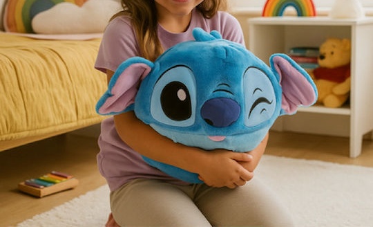 Παιδικό Cuddle Pillow Λούτρινο Μαξιλάρι Αγκαλιάς με τσέπες για ζεστά χέρια Hand warmers Noxxiez Stitch HW776 ΜΠΛΕ