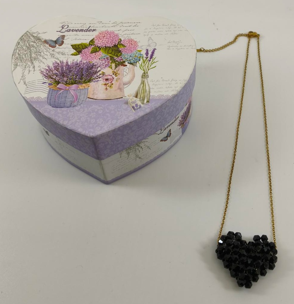 Κολιέ Miyuki Χειροποίητο Handmade Ανοξείδωτο Ατσάλι 3D φουσκωτή καρδιά Κούμπωμα Lobster clasp Συσκευασία Δώρου ΜΑΥΡΟ