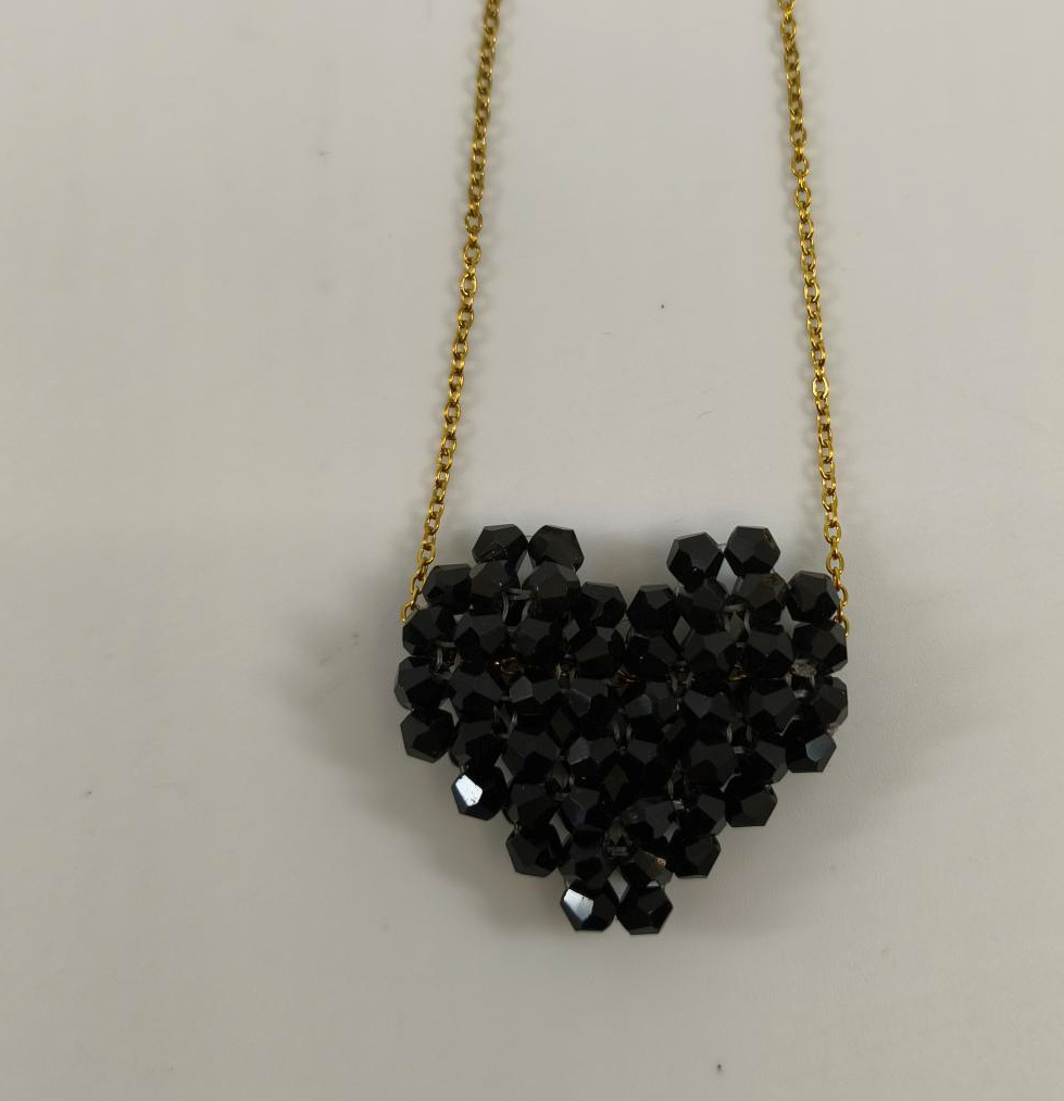 Κολιέ Miyuki Χειροποίητο Handmade Ανοξείδωτο Ατσάλι 3D φουσκωτή καρδιά Κούμπωμα Lobster clasp Συσκευασία Δώρου ΜΑΥΡΟ