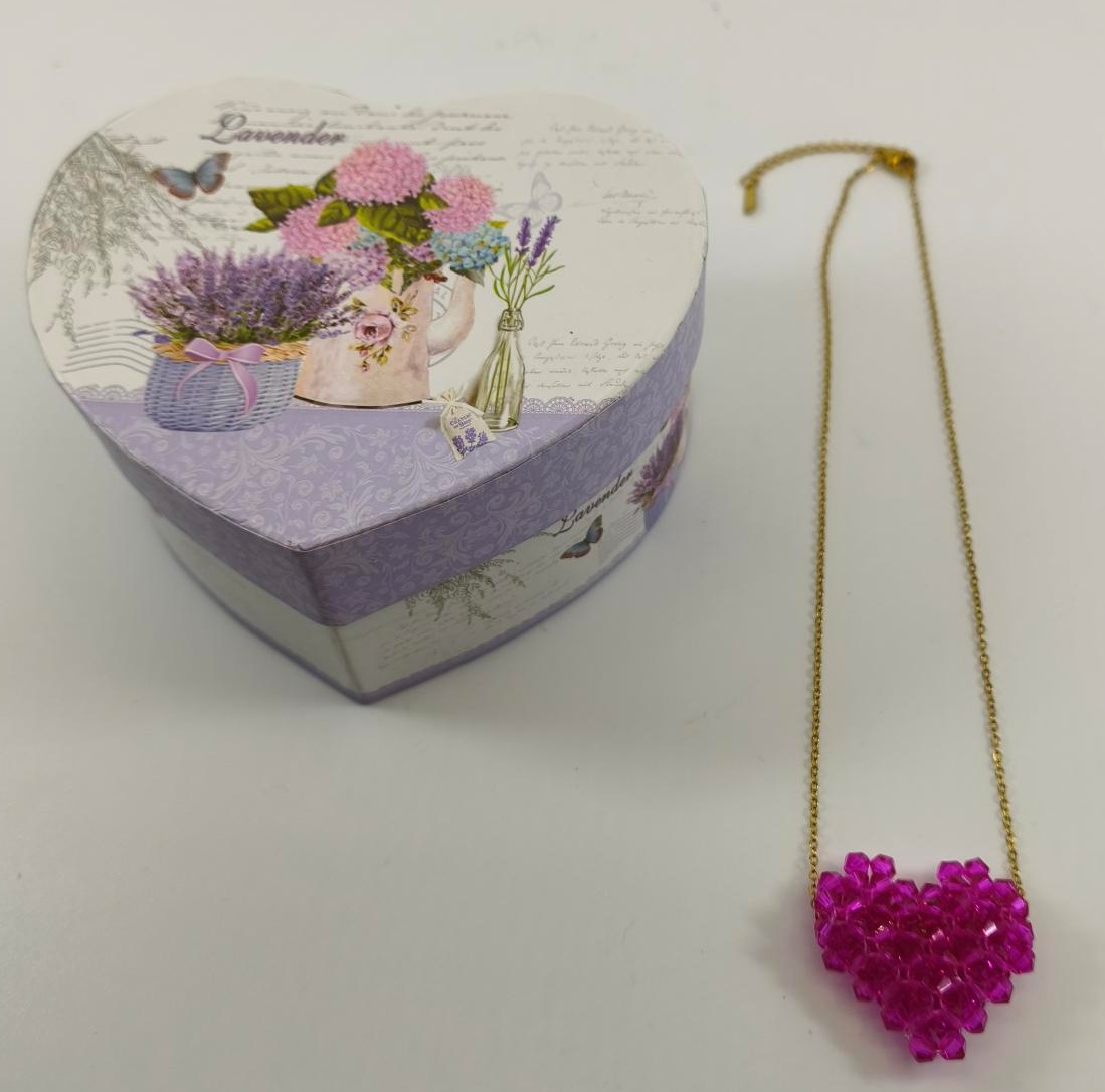 Κολιέ Miyuki Χειροποίητο Handmade Ανοξείδωτο Ατσάλι 3D φουσκωτή καρδιά Κούμπωμα Lobster clasp Συσκευασία Δώρου ΦΟΥΞΙΑ