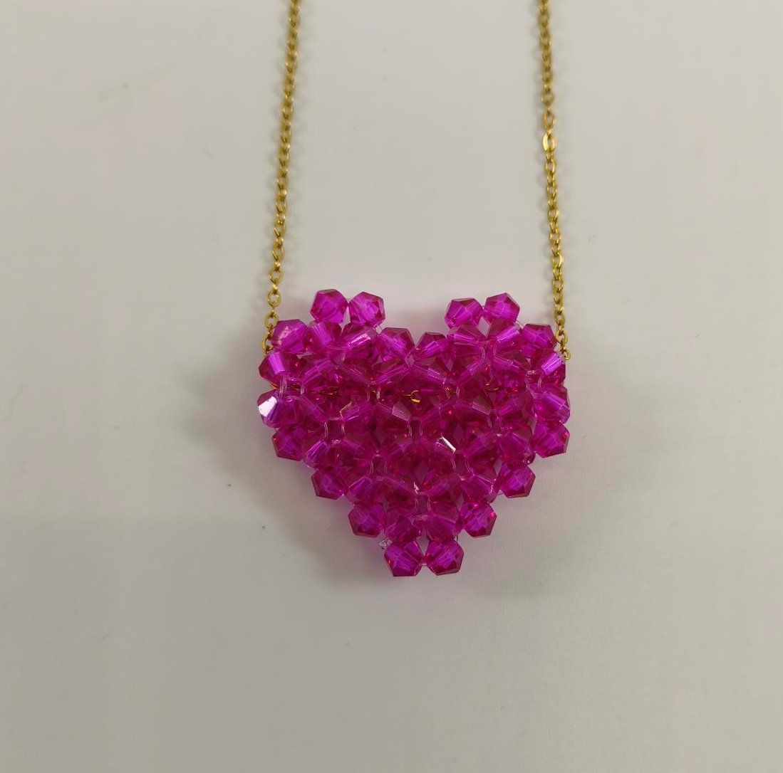 Κολιέ Miyuki Χειροποίητο Handmade Ανοξείδωτο Ατσάλι 3D φουσκωτή καρδιά Κούμπωμα Lobster clasp Συσκευασία Δώρου ΦΟΥΞΙΑ