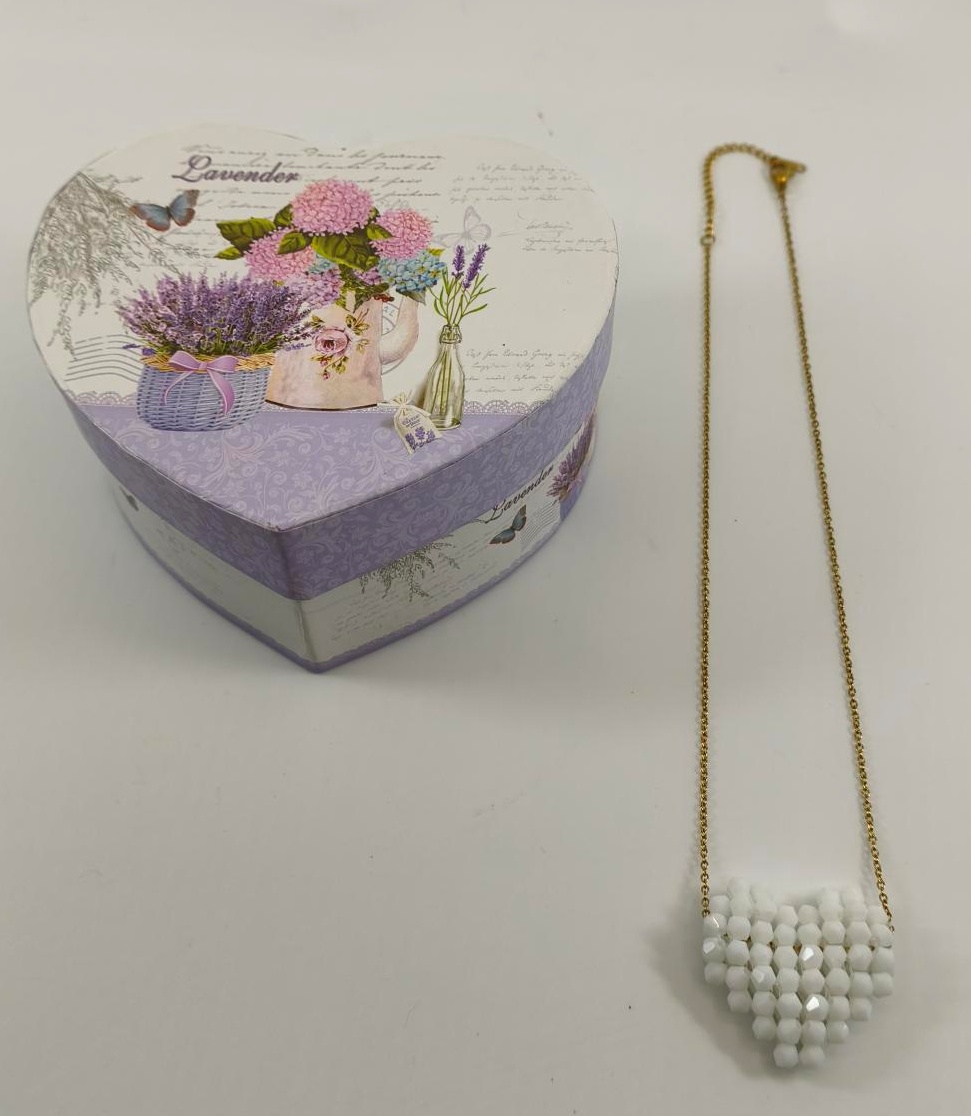 Κολιέ Miyuki Χειροποίητο Handmade Ανοξείδωτο Ατσάλι 3D φουσκωτή καρδιά Κούμπωμα Lobster clasp Συσκευασία Δώρου Λευκό