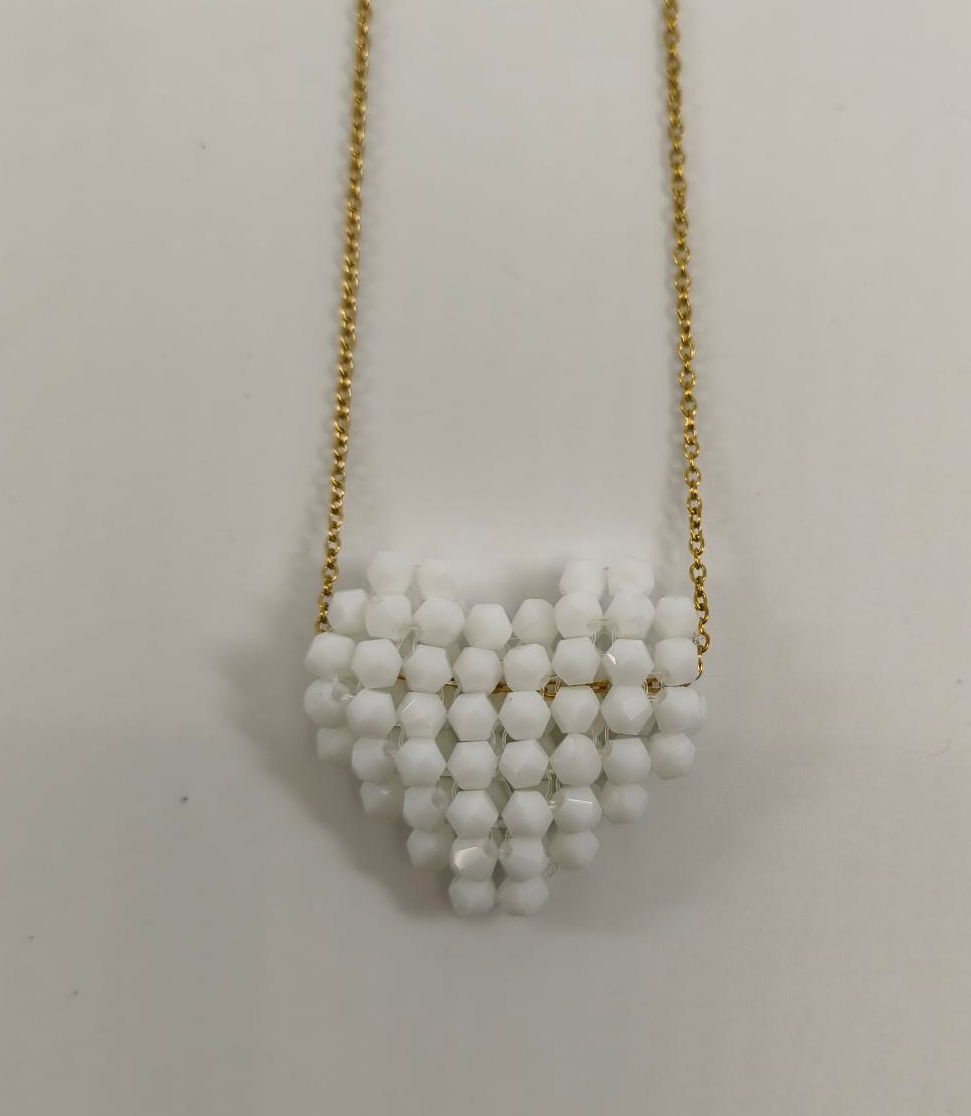Κολιέ Miyuki Χειροποίητο Handmade Ανοξείδωτο Ατσάλι 3D φουσκωτή καρδιά Κούμπωμα Lobster clasp Συσκευασία Δώρου Λευκό