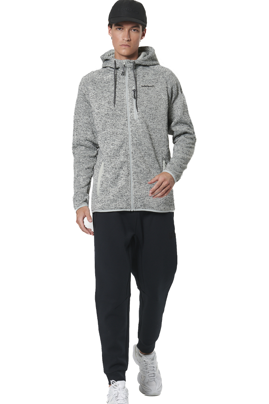 ΑΝΔΡΙΚΗ KNIT FLEECE ΖΑΚΕΤΑ ΜΕ ΚΟΥΚΟΥΛΑ Body Action 073528-01-CHALK GREY HEATHER