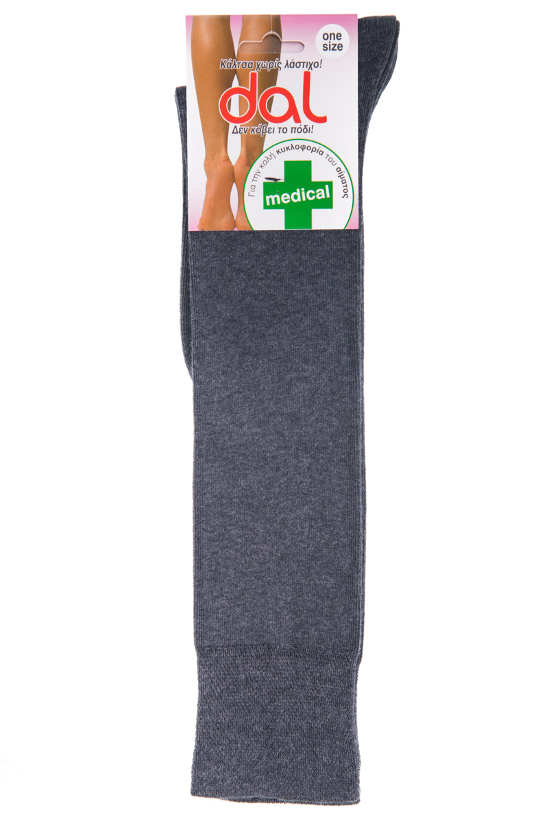 Γυναικεία Κάλτσα Μέχρι Γόνατο  Βαμβακερή ONE SIZE  Medical Φαρμακευτική Χωρίς Λάστιχο DAL 1013L-5207240006624 ΓΚΡΙ ΣΚ
