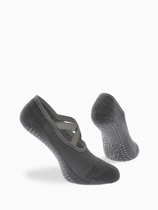 Γυναικεία Κάλτσα Γιόγκα Pilates Βαμβακερή One Size 36-41 Αντιολισθητικός Πάτος βετουζάκια Χιαστά Λάστιχα Στήριξης WALK W145-1-10 ΓΚΡΙ ΣΚΟΥΡΟ