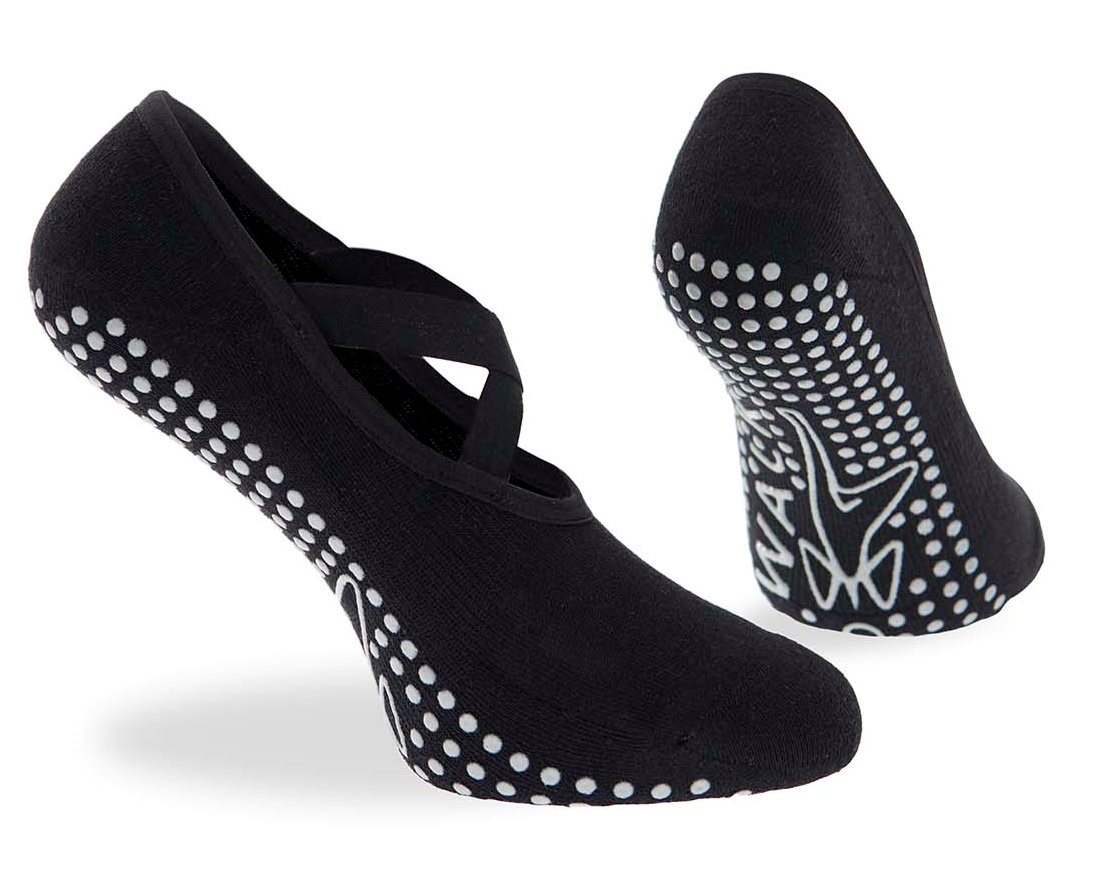Γυναικεία Κάλτσα Γιόγκα Pilates Βαμβακερή One Size 36-41 Αντιολισθητικός Πάτος βετουζάκια Χιαστά Λάστιχα Στήριξης WALK W145-1 ΜΑΥΡΟ