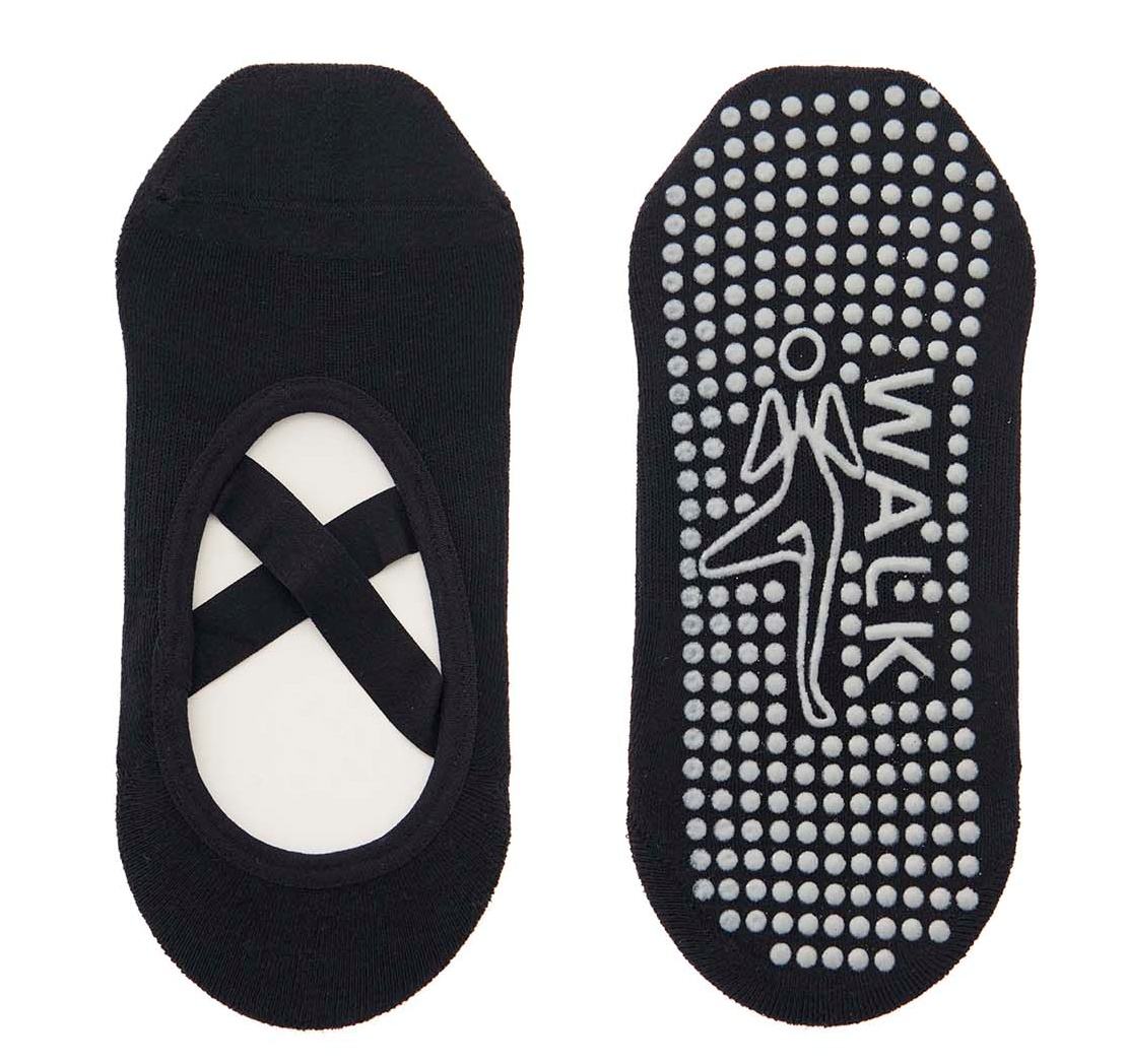 Γυναικεία Κάλτσα Γιόγκα Pilates Βαμβακερή One Size 36-41 Αντιολισθητικός Πάτος βετουζάκια Χιαστά Λάστιχα Στήριξης WALK W145-1 ΜΑΥΡΟ