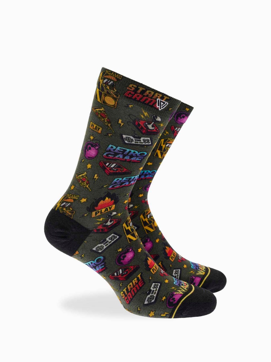 Ανδρική Κάλτσα bamboo Σχέδιο seamless 360° print One Size 41-45 Μαλακό Λάστιχο WALK S500-28 ΧΑΚΙ