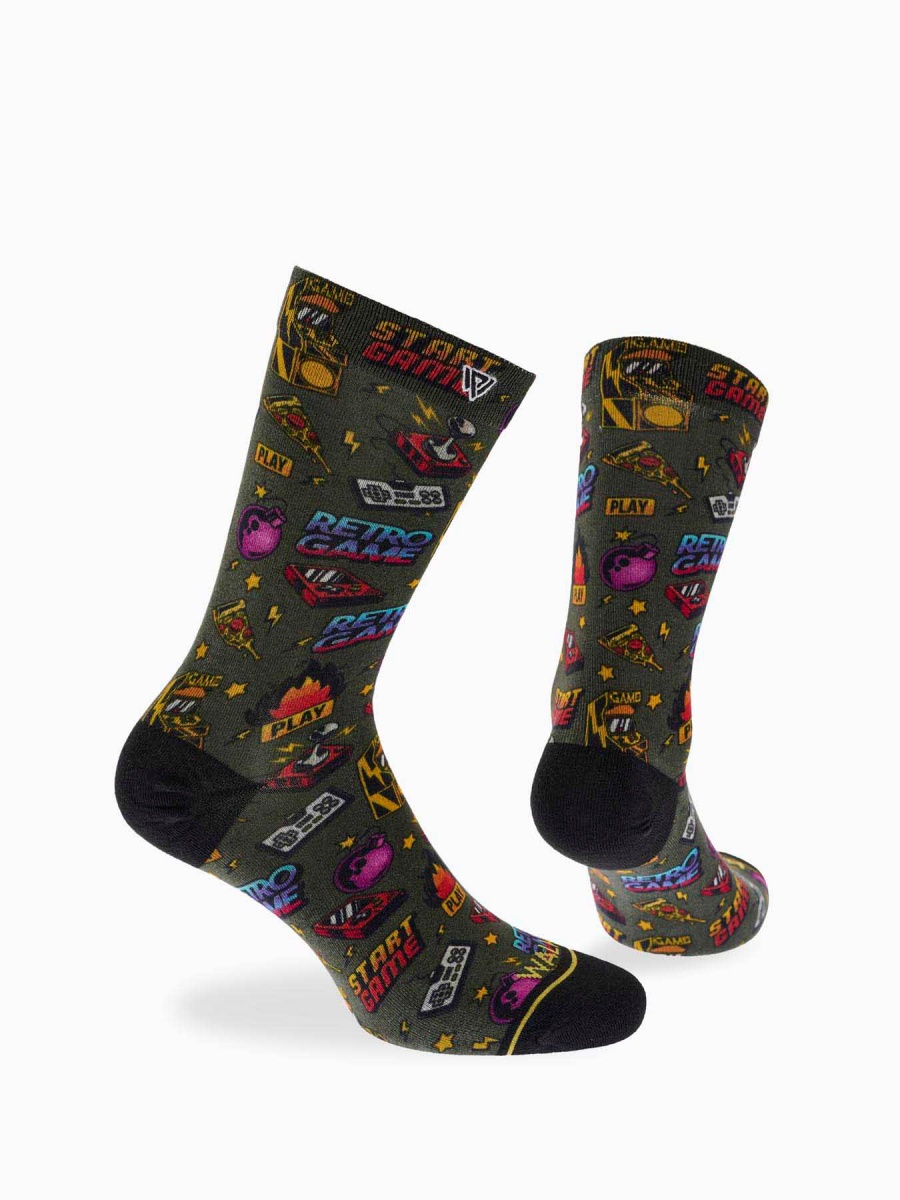 Ανδρική Κάλτσα bamboo Σχέδιο seamless 360° print One Size 41-45 Μαλακό Λάστιχο WALK S500-28 ΧΑΚΙ