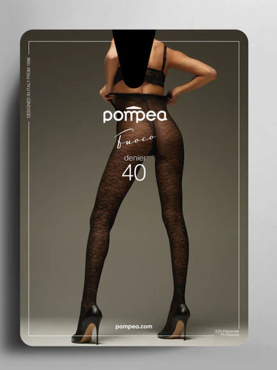 ΓΥΝΑΙΚΕΙΟ ΕΛΑΣΤΙΚΟ ΚΑΛΣΟΝ ΜΕ FLORAL ΔΑΝΤΕΛΑ-CL FUOCO 30 DEN Pompea 90772016 ΜΑΥΡΟ