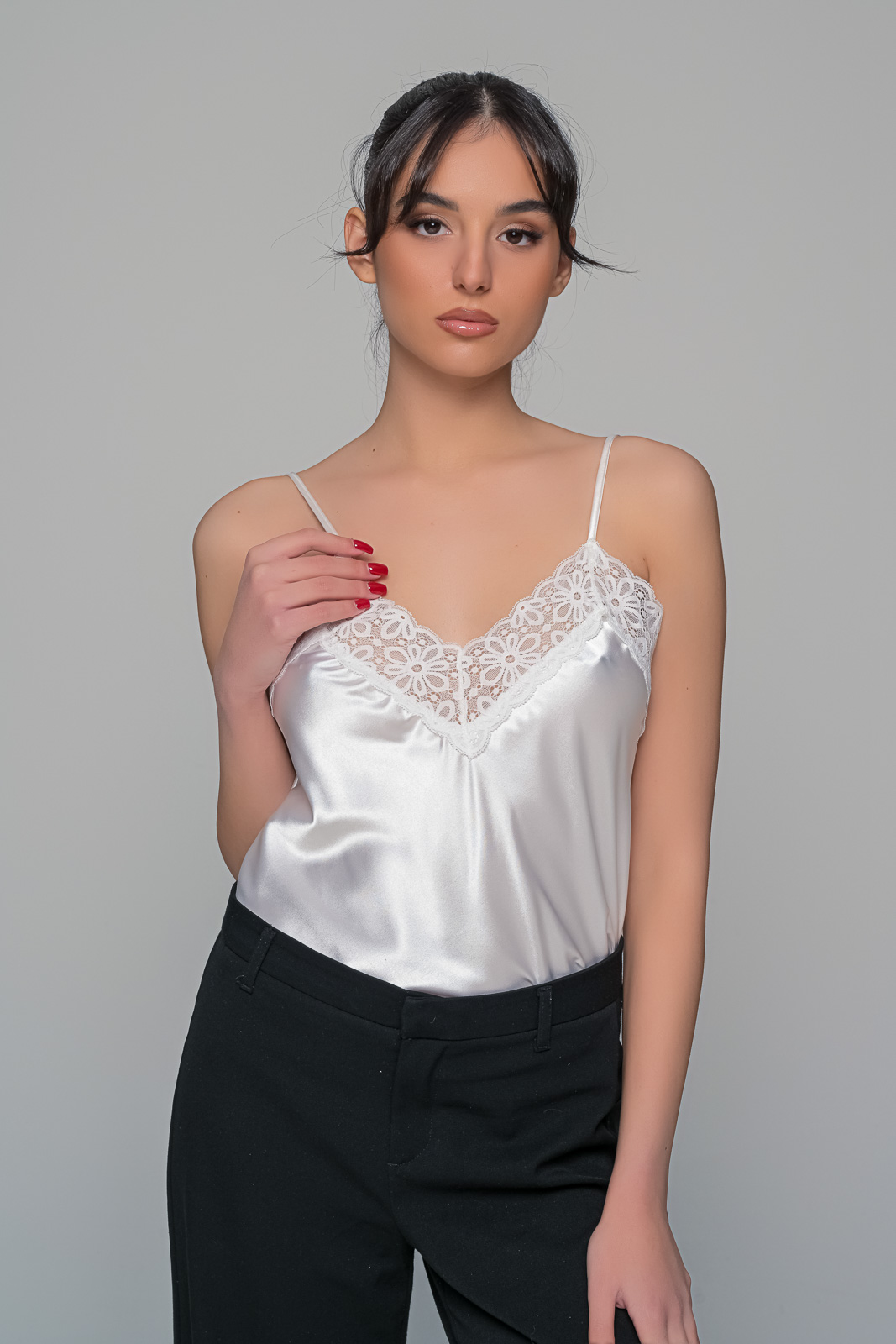 Σατέν Lingerie Top με Δαντέλα   Ιβουάρ Milena By Paris 010205-Ιβουάρ