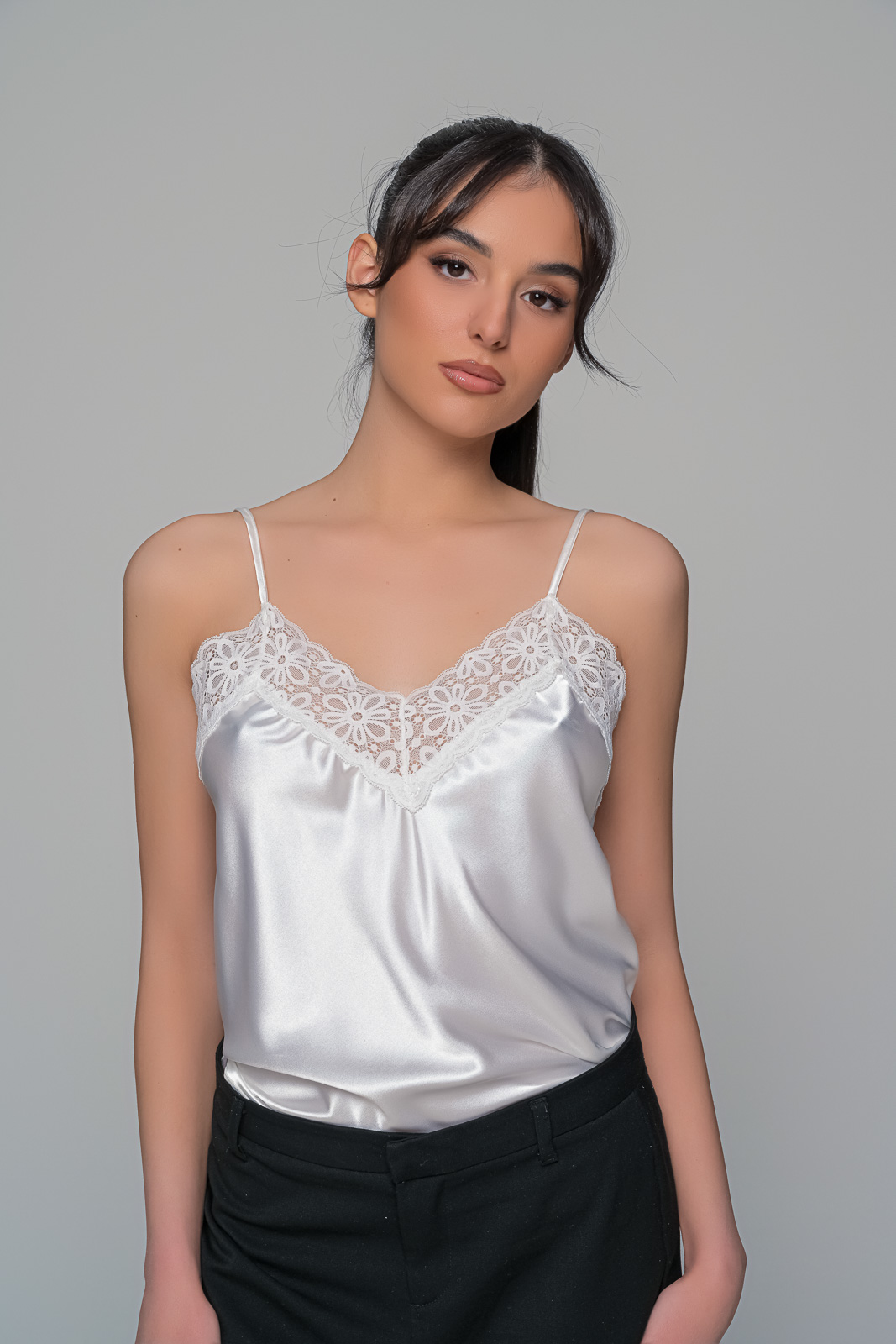 Σατέν Lingerie Top με Δαντέλα   Ιβουάρ Milena By Paris 010205-Ιβουάρ