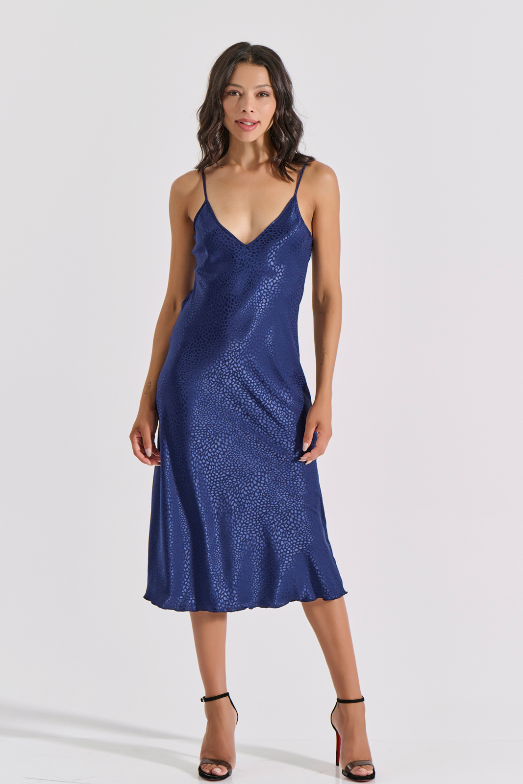 Midi Σατέν Slip Dress ΔΩΡΟ το String – Μπλε Milena By Paris 003434-Μπλε