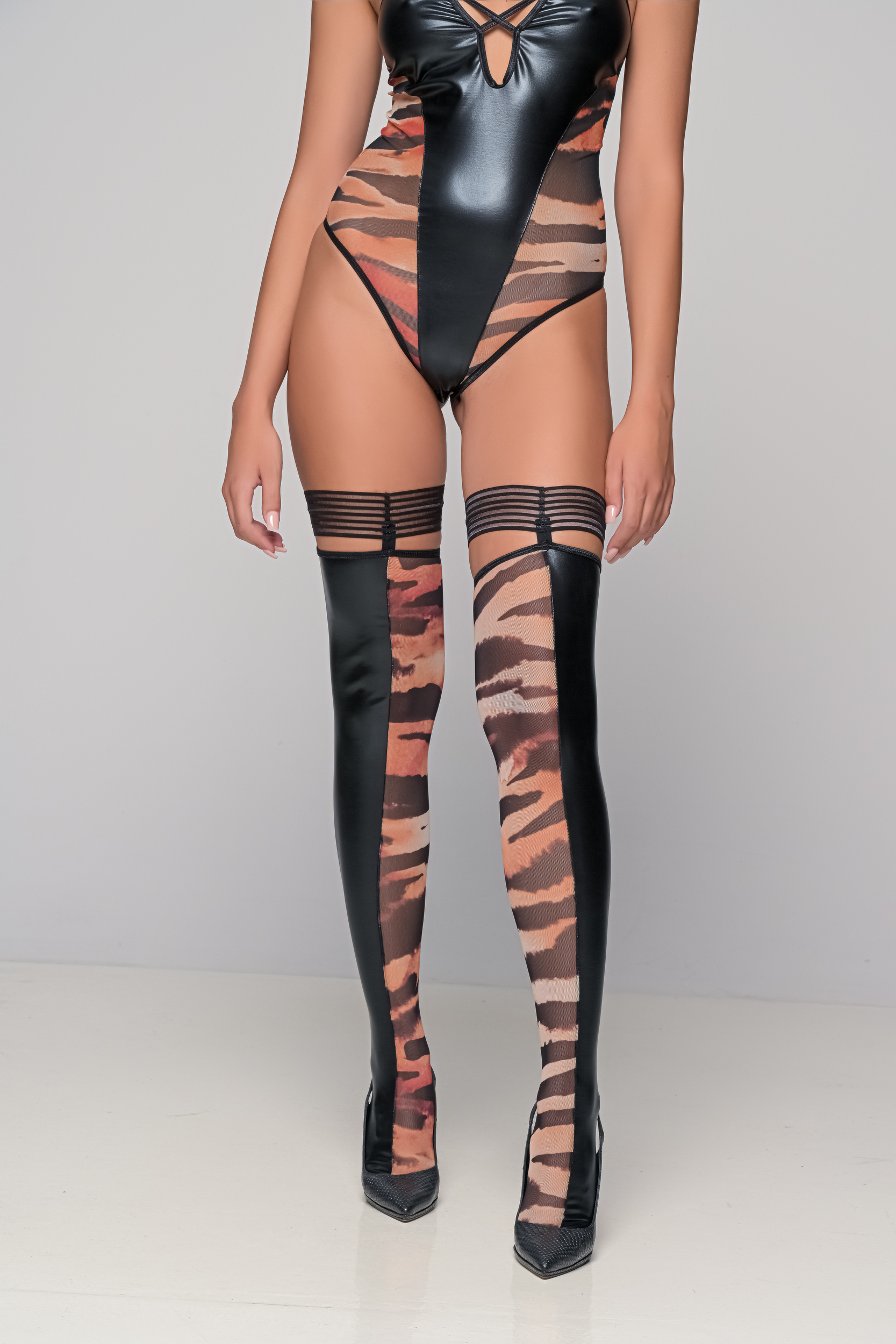 Κάλτσες Δερματίνη και Animal Print Τούλι   Τιγρέ Milena By Paris 005415-Τιγρέ