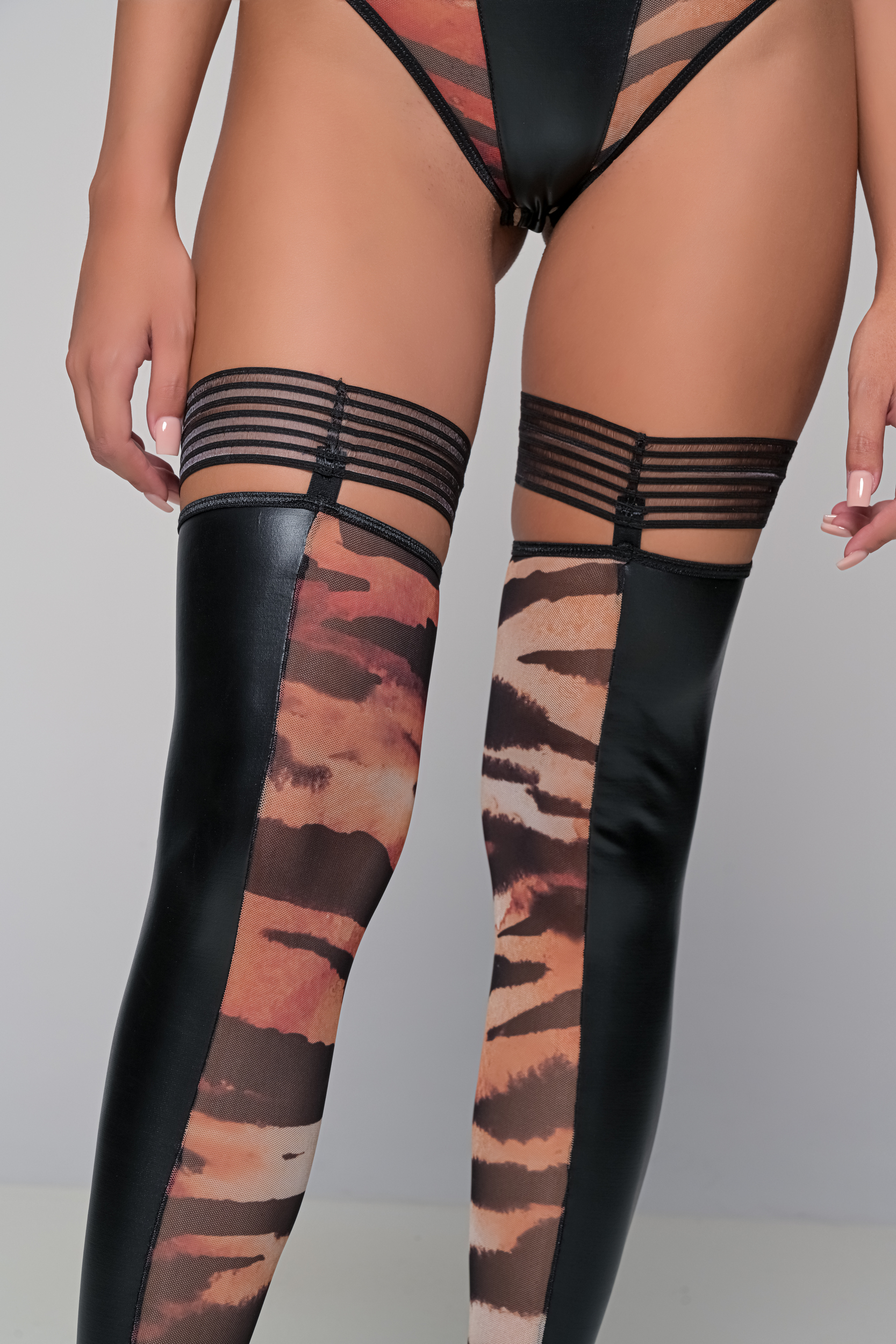 Κάλτσες Δερματίνη και Animal Print Τούλι   Τιγρέ Milena By Paris 005415-Τιγρέ