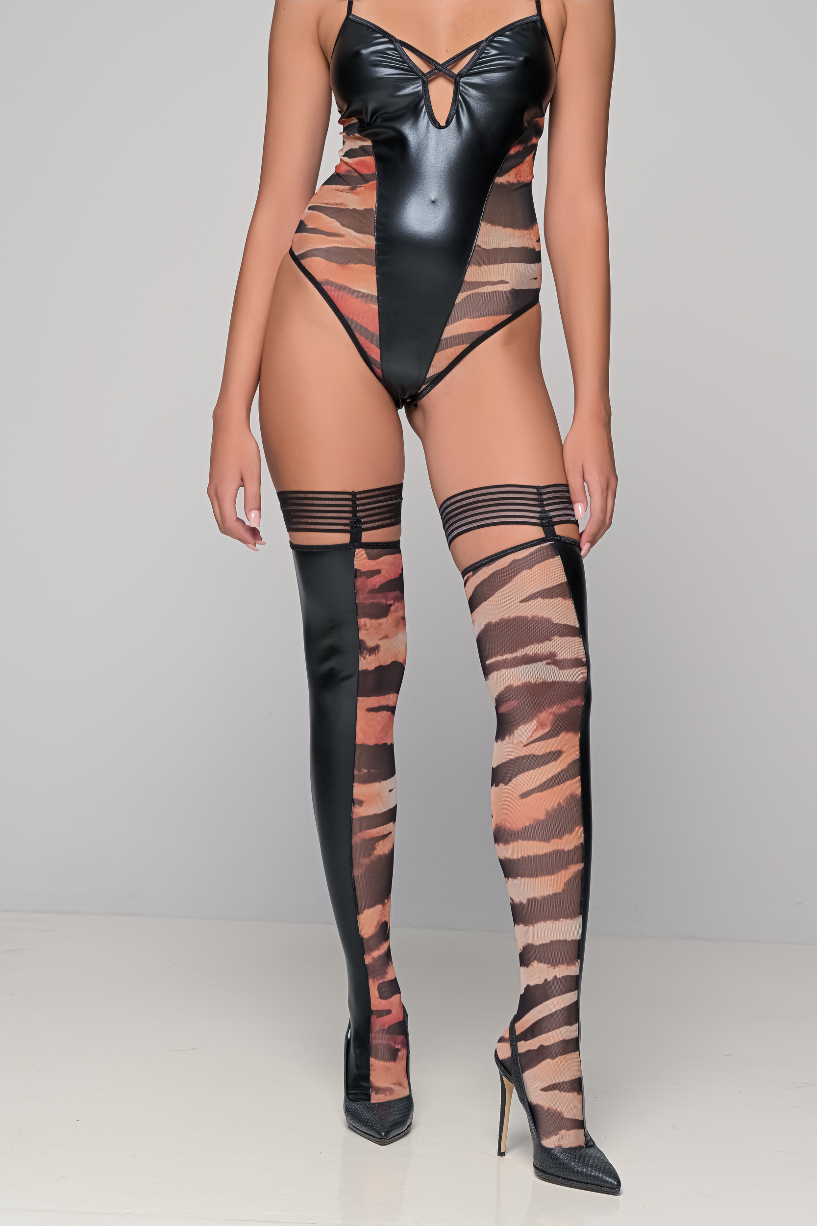 Κάλτσες Δερματίνη και Animal Print Τούλι   Τιγρέ Milena By Paris 005415-Τιγρέ