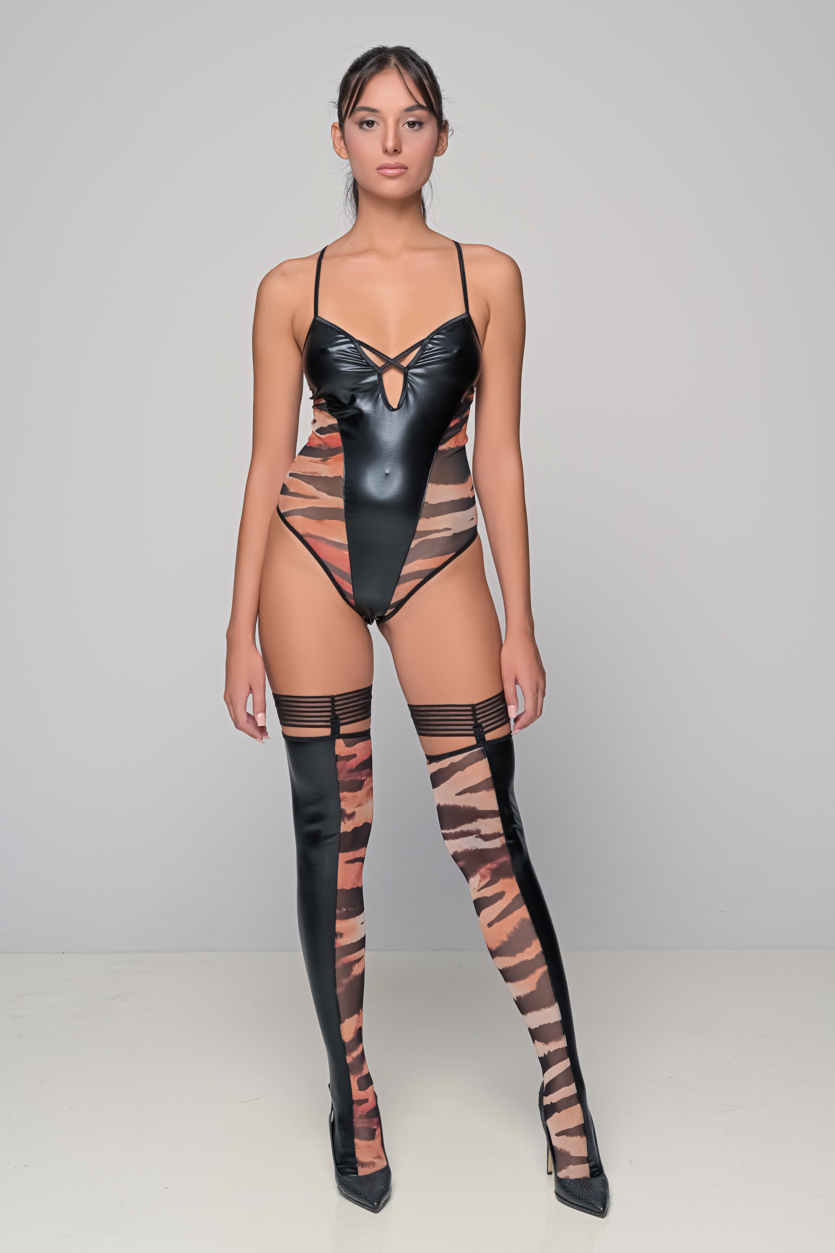 Κάλτσες Δερματίνη και Animal Print Τούλι   Τιγρέ Milena By Paris 005415-Τιγρέ