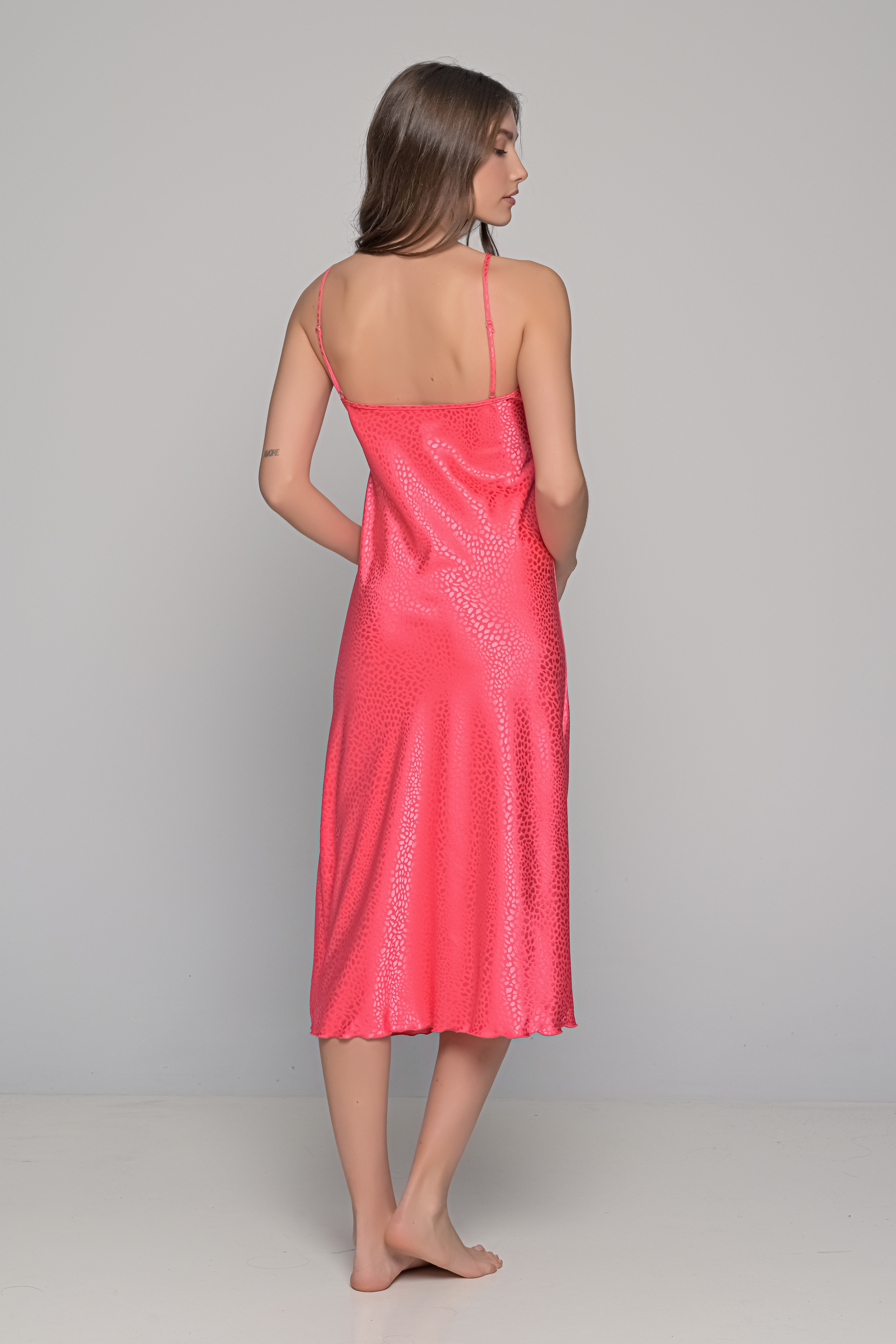 Midi Σατέν Slip Dress ΔΩΡΟ το String   Καρπουζί Milena By Paris 003434-Καρπουζί