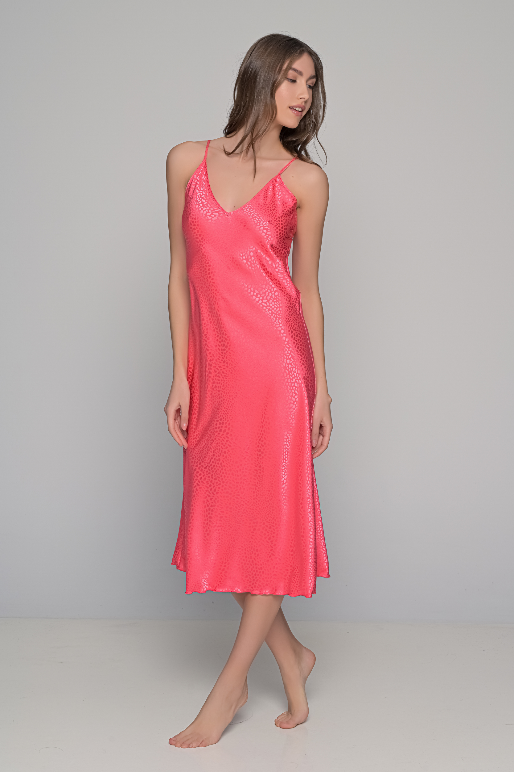Midi Σατέν Slip Dress ΔΩΡΟ το String   Καρπουζί Milena By Paris 003434-Καρπουζί