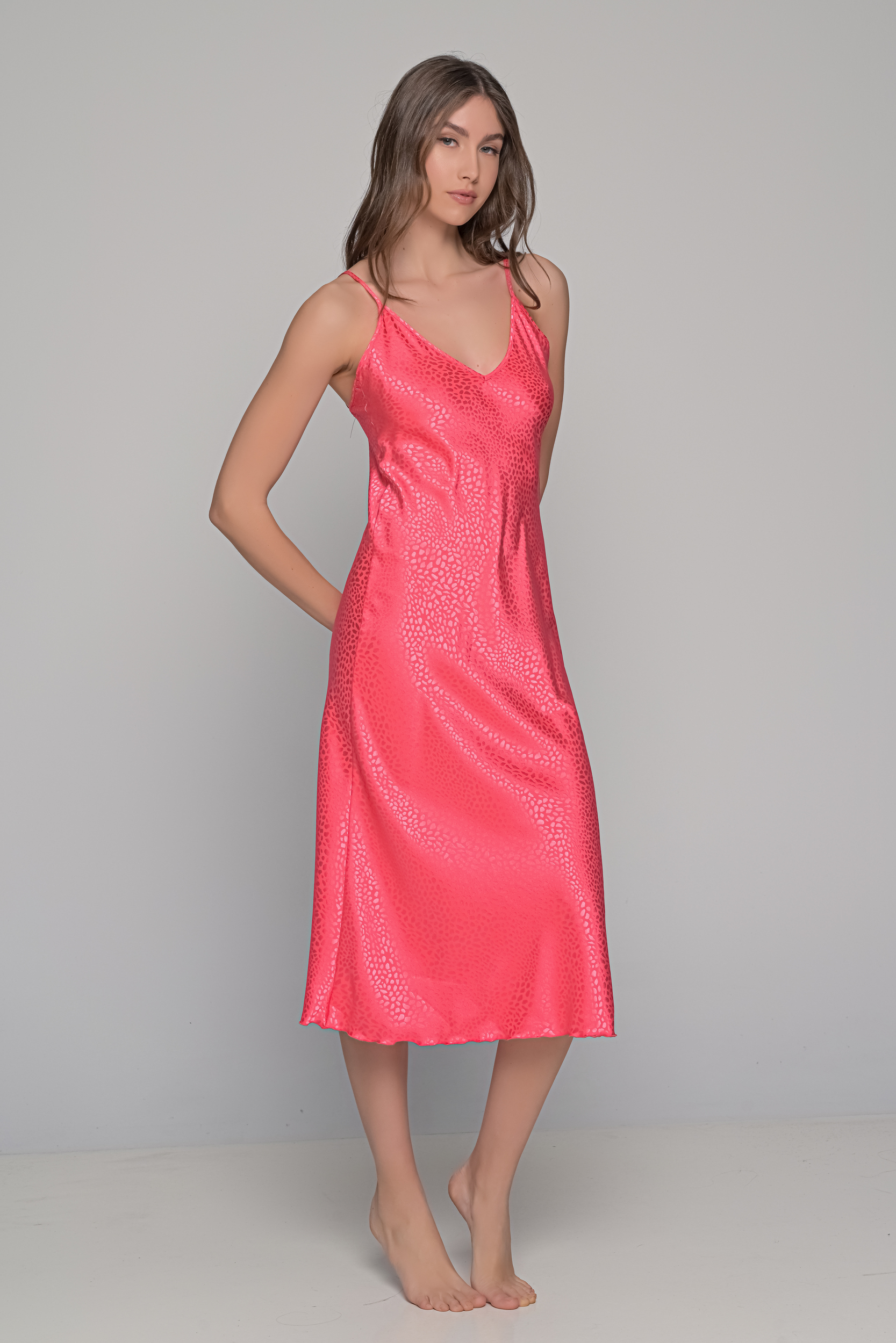 Midi Σατέν Slip Dress ΔΩΡΟ το String   Καρπουζί Milena By Paris 003434-Καρπουζί
