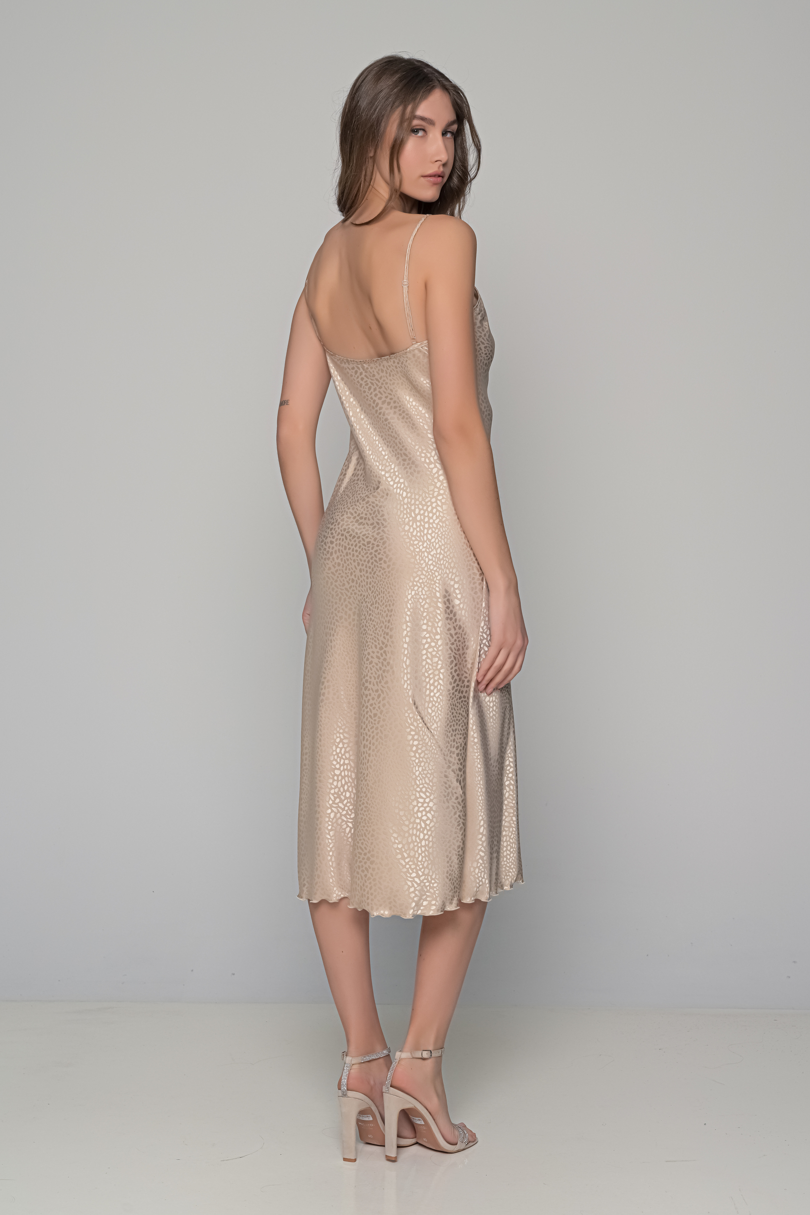 Midi Σατέν Slip Dress ΔΩΡΟ το String   Μπεζ Milena By Paris 003434-Μπεζ