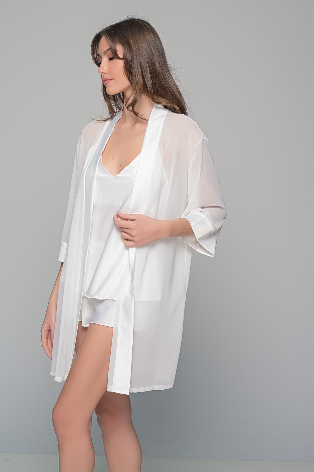 Νυφικό Σετ με Σατέν Babydoll και Ρόμπα Μουσελίνα   Ιβουάρ Milena By Paris Set4176_5365-Ιβουάρ