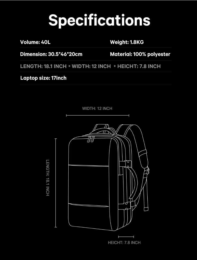 Σακίδιο πλάτης vacuum 36L Laptop 17,3” Bange 3028 μαύρο