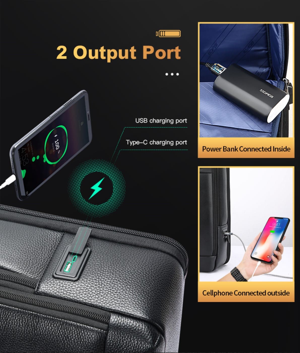 Δερμάτινο Σακίδιο πλάτης Αντικλεπτικό 24L Laptop 15,6” Bopai 61-120761 μαύρο