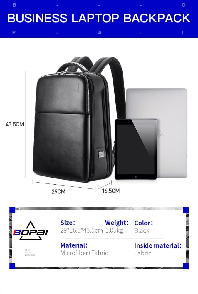 Σακίδιο πλάτης Αντικλεπτικό 24L Laptop 15,6” Bopai 61-18911 μαύρο