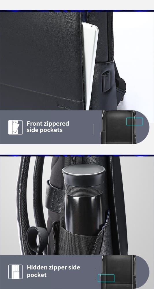 Δερμάτινο Σακίδιο πλάτης Αντικλεπτικό 21L Laptop 15,6” Bopai 61-52711 μαύρο