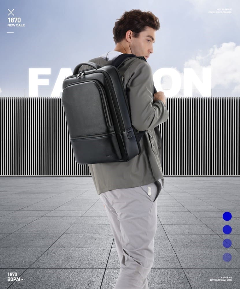 Δερμάτινο Σακίδιο πλάτης Αντικλεπτικό 24L Laptop 15,6” Bopai 61-70111 μαύρο