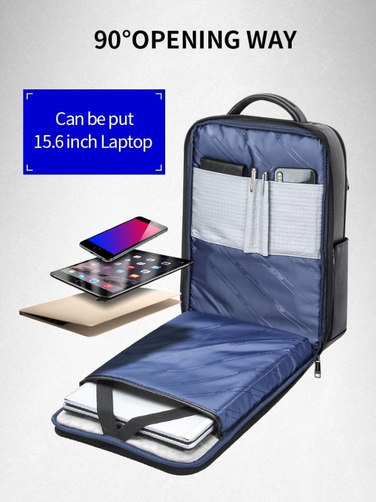 Δερμάτινο Σακίδιο πλάτης Αντικλεπτικό 24L Laptop 15,6” Bopai 61-70111 μαύρο